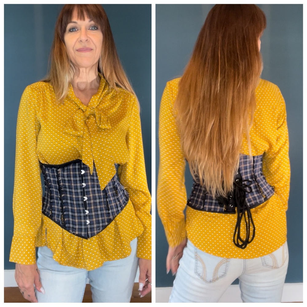Flannel Corset Mustard Yellow & Navy Blue